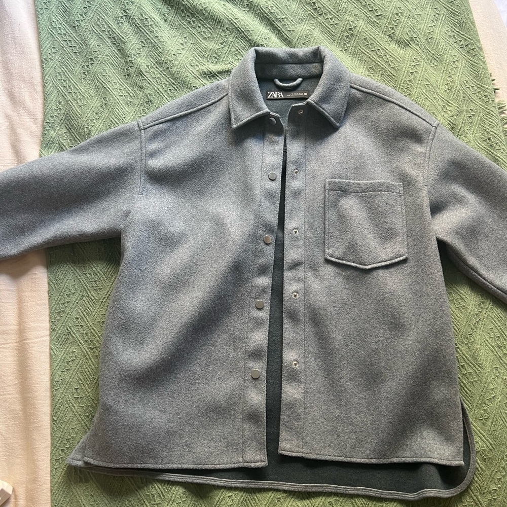 Zara Charcoal Button-Up Shirt Jacket